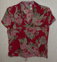 New Womens Emma James Red W/ Roses Print Semi Sheer Blouse Size 12 - £18.30 GBP