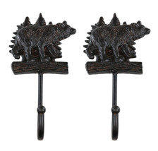 Pack Of 2 Cast Iron 9&quot;H Rustic Forest Black Bear By Pine Trees Forest Wall Hooks - £25.95 GBP