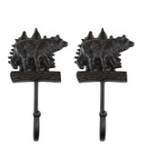 Pack Of 2 Cast Iron 9&quot;H Rustic Forest Black Bear By Pine Trees Forest Wa... - $32.99