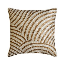 Ivory Art Silk 16&quot;x16&quot; Sequins &amp; Beaded Pillowcases, Gold Glamorous - £37.37 GBP+
