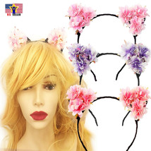 Women Girl Flower Blossom Hair Band Handmade Cat Ear Headband Halloween ... - £4.24 GBP