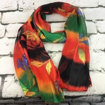 Womens Fashion Scarf Colorful Vibrant Floral Striped Satiny-Feel 12”X52” - £5.51 GBP