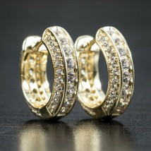 Simulated Diamond Hoop Earrings For Men&#39;s 14K Yellow Gold Plated Sterlin... - £21.49 GBP