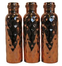 Terrapin Trading Ltd 3 x Pure Copper Hammered Diamond Ayurvedic Water Bottle Yog - £40.43 GBP