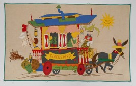 Circus Pipo Vintage Mixed Media Applique Embroidered Art Wall Hanging 22.5x36&quot; - £117.30 GBP