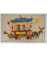 CIRCUS PIPO Vintage Mixed Media Applique Embroidered Art WALL HANGING 22... - £119.89 GBP