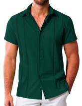 Men&#39;s Cuban Guayabera Casual Shirt Short Sleeve  Dark Green  Large - $19.99
