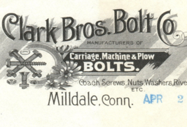 Milldale Connecticut Clark Bros Carriage Machine And Plow Bolts 1917 - £9.33 GBP