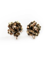 Carl Art Flower Screw Back Earrings Silver Gold Filled Floral Vintage Pl... - £11.78 GBP