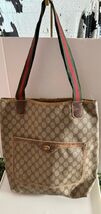 Gucci Vintage GG Monogram Canvas Tote Bag Green Red Web Straps - Brown Logo - €118,17 EUR