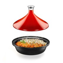 Tagine Moroccan Cast Iron Cooker Pot- Stainless Steel Knob (Red) - £115.37 GBP