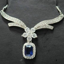 Sparkling Radiant Simulated Blue Sapphire Necklace Women White Gold Plated - £55.57 GBP