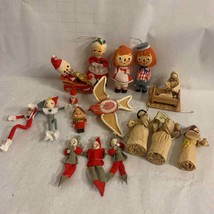Vintage lot 15 Christmas ornaments, felt Santa, elves, raggedy ann &amp; Andy - £29.27 GBP