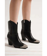 Beast Fashion Faux Leather Metal Toe Ankle Boots - $60.49