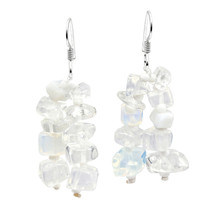Sweet Cluster of Moonstone and White Beads Dangle Earrings - £10.18 GBP