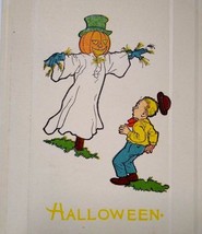 Halloween Postcard Fantasy Scarecrow Goblin Pumpkin Scares Boy Gibson Unused  - £48.18 GBP