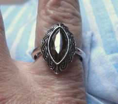 Avon RING Antique Style Faux HEMATITE Marquise Silver adjustable siz 8 VTG 1980s - £15.53 GBP