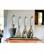 Godinger Stainless Silver Serving Set Of 4 White Handle Porcelain Formal - $764.50 MXN