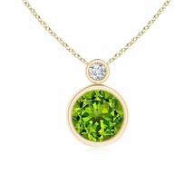 ANGARA Bezel-Set Peridot Solitaire Pendant with Diamond in 14K Solid Gold - £916.66 GBP
