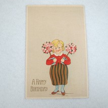 Antique 1910 Happy Birthday Postcard Child Holds Flower Bouquet Topiary Germany - £8.01 GBP