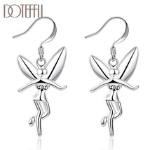 DOTEFFIL 925 Silver Angel Hanging Pose Earrings Charm Women Jewelry Fashion Wedd - £14.48 GBP