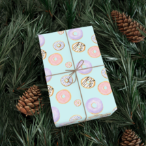 Donuts on Teal Background Gift Wrap Paper, Eco-Friendly, Satin and Matte... - £9.50 GBP