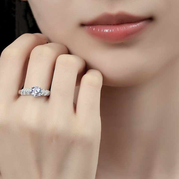 Round Diamond Ring 925 Silver Ring 925 Silver Moissanite Engagement Ring Item image 3