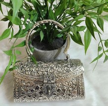 Exclusive Hand Carved silver clutch Antique Purse Wallet Hand Bag Kundan JewelrF - £62.48 GBP