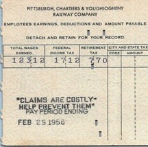 Vintage Pittsburgh Chartiers Youghiogheny Railroad Company Employee Paystub 13 - £11.15 GBP