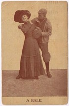 Postcard A Balk Woman Rejecting Man Ball Player With Catcher&#39;s Mitt &amp; Ball 1910 - £11.38 GBP