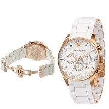 Neue Echte Emporio Armani AR5920 Silikon Weiss &amp; Roségold Damenuhr In... - £89.57 GBP