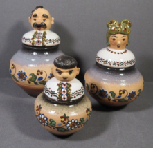 Folk Art Jars Family Heads Terricotta Glazed &amp; Hand Painted Small 4.25&quot; ... - $24.77