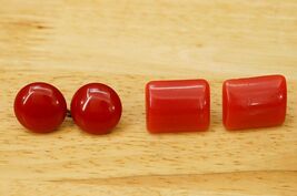 VINTAGE Costume Jewelry Cherry Red Bakelite Earrings Screwback Round &amp; S... - $34.64