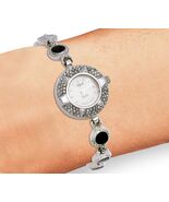 VINTAGE ELEGANT NETSUKE MARCASITE TOURMALINE STONES STAINLESS STEEL WOMEN WATCH - $17.81