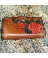 Vintage Alaska Tooled Leather Red Rose Flower Kisslock Kiss Lock Wallet - £35.56 GBP