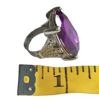 Vtg Women Toysmith Adjustable Purple Crystal Silver Tone Ring Cocktail Statement image 5