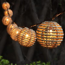 Decorative Lantern String Lights, 10 Mini Bulbs With Seagrass Rattan Wir... - $46.99