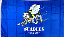 U.S. NAVY SEABEES 3X5&#39;/ BRASS GROMMETS IN/OUTDOOR POLY-LG. BRIGHT LOGO-NEW - $9.49