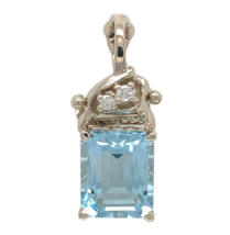 14k Gold Enhancer Pendant w/ Emerald Cut Blue Topaz and Diamond Accents ... - $513.81