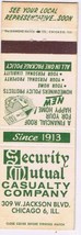 Matchbook Cover Security Mutual Casualty Co Chicago Illinois - £0.76 GBP