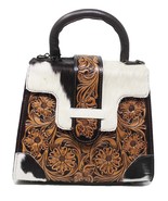 Women's Antique Floral Tooled Leather Cowhide Small Tote Purse Handbag 18FKH41 - $98.99