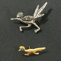 Roadrunner Lot of 2 Pins Brooches Goldtone J Ritter 1&quot; Silver Unmarked 2&quot; - £21.96 GBP