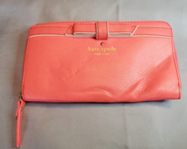 Kate Spade Wallet Cobble Hill Bow Lacey  Leather Zip Around Geranium Bright Pink - $37.57