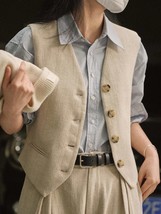 2023 New Spring Women&#39;s Vintage Solid Pocket Decorated Loose Vest Coat - £58.86 GBP