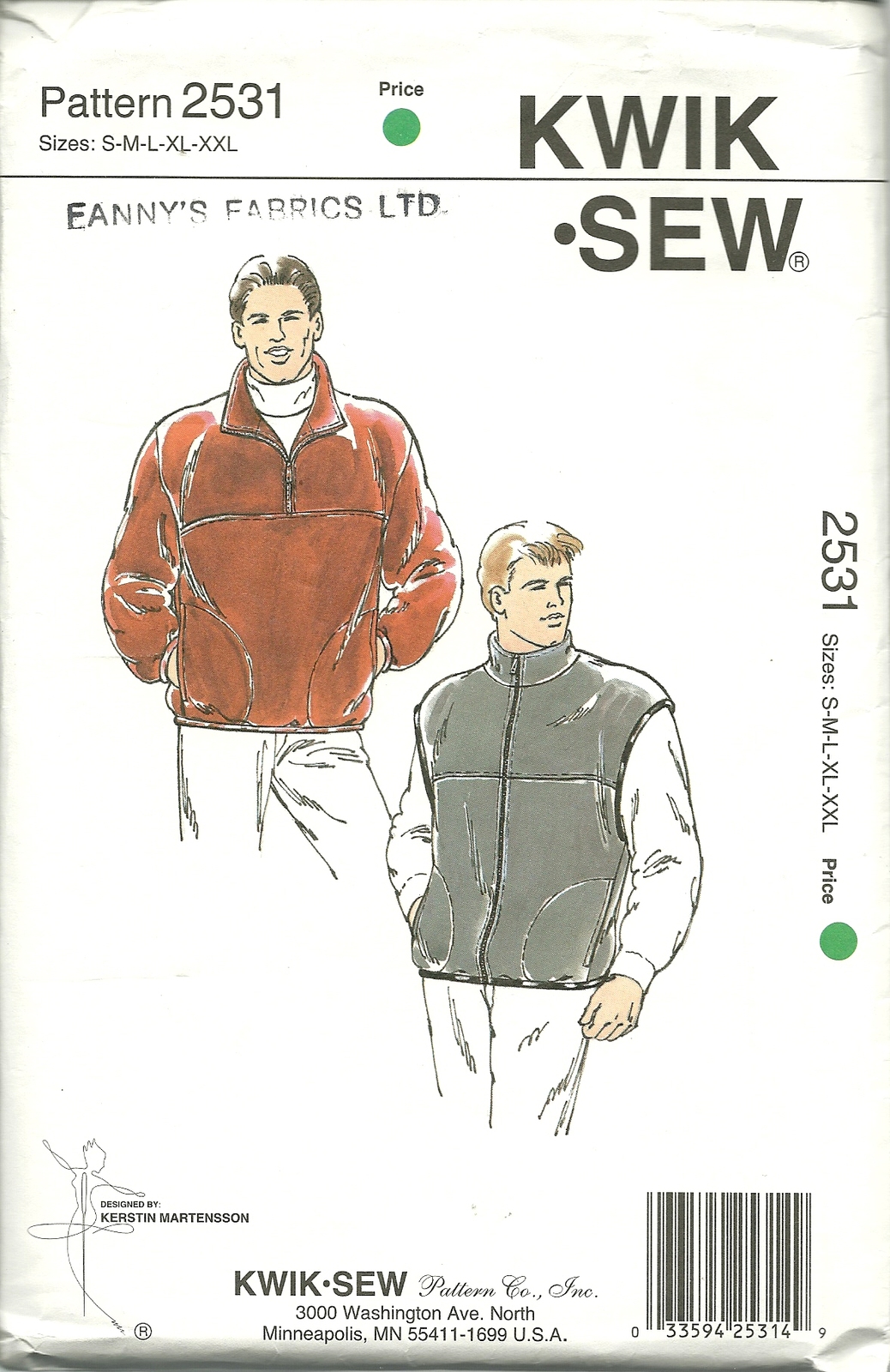 Kwik Sew Sewing Pattern 2531 Mens Vest Jacket Size S M L XL XXL New - $9.99