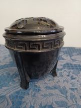Black Amethyst Depression Glass Art Deco Greek Key Vase Flower Frog 2 Pi... - $49.49