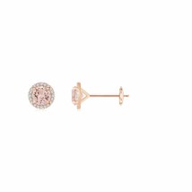 ANGARA Natural Morganite Round Earrings with Diamond in 14K Gold (AAA, 5mm) - £686.39 GBP