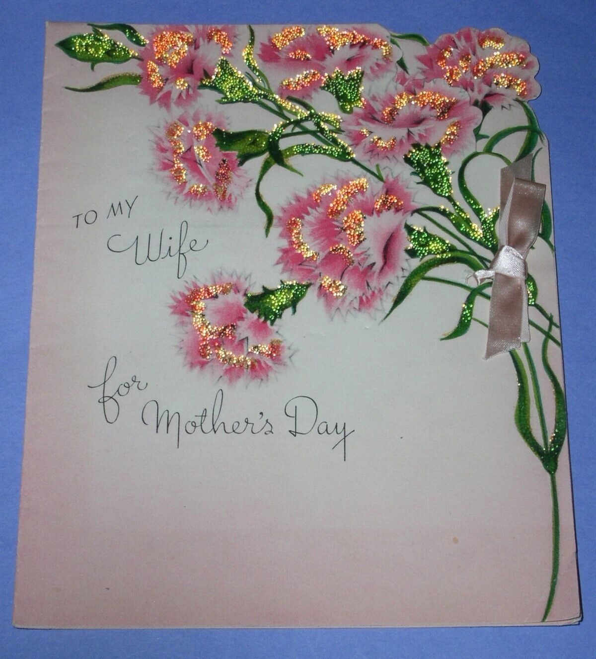 GIBSON MOTHER'S DAY GREETING CARD VINTAGE 1946 RIBBON BOW TO WIFE SCRAPBOOKING - $19.99
