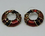 Chicos Round Rhinestone Earrings Textured Womens Red Signed Jewelry - £10.34 GBP