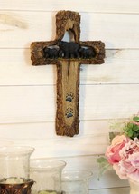 Rustic Western Black Bears Momma And Cubs On Bear Trail Wall Cross Decor Plaque - £25.98 GBP